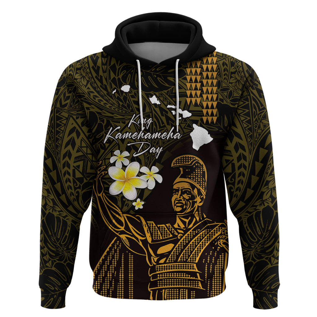 Personalised Hawaii King Kamehameha Day Zip Hoodie Plumeria With Kakau Pattern - Gold