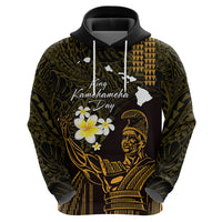 Personalised Hawaii King Kamehameha Day Zip Hoodie Plumeria With Kakau Pattern - Gold