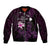 Personalised Hawaii King Kamehameha Day Bomber Jacket Plumeria With Kakau Pattern - Purple