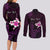 Personalised Hawaii King Kamehameha Day Couples Matching Long Sleeve Bodycon Dress and Long Sleeve Button Shirt Plumeria With Kakau Pattern - Purple