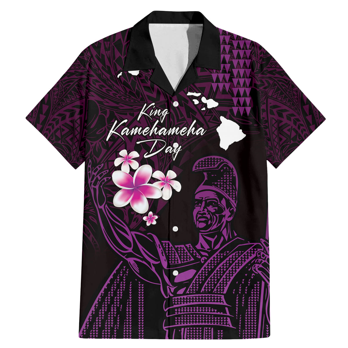 Personalised Hawaii King Kamehameha Day Family Matching Mermaid Dress and Hawaiian Shirt Plumeria With Kakau Pattern - Purple