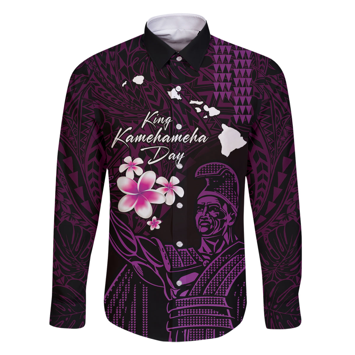 Personalised Hawaii King Kamehameha Day Family Matching Mermaid Dress and Hawaiian Shirt Plumeria With Kakau Pattern - Purple