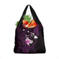 Personalised Hawaii King Kamehameha Day Grocery Bag Plumeria With Kakau Pattern - Purple