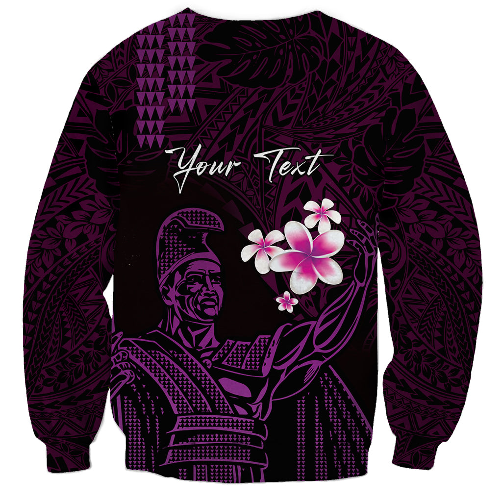 Personalised Hawaii King Kamehameha Day Sweatshirt Plumeria With Kakau Pattern - Purple