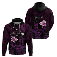 Personalised Hawaii King Kamehameha Day Zip Hoodie Plumeria With Kakau Pattern - Purple