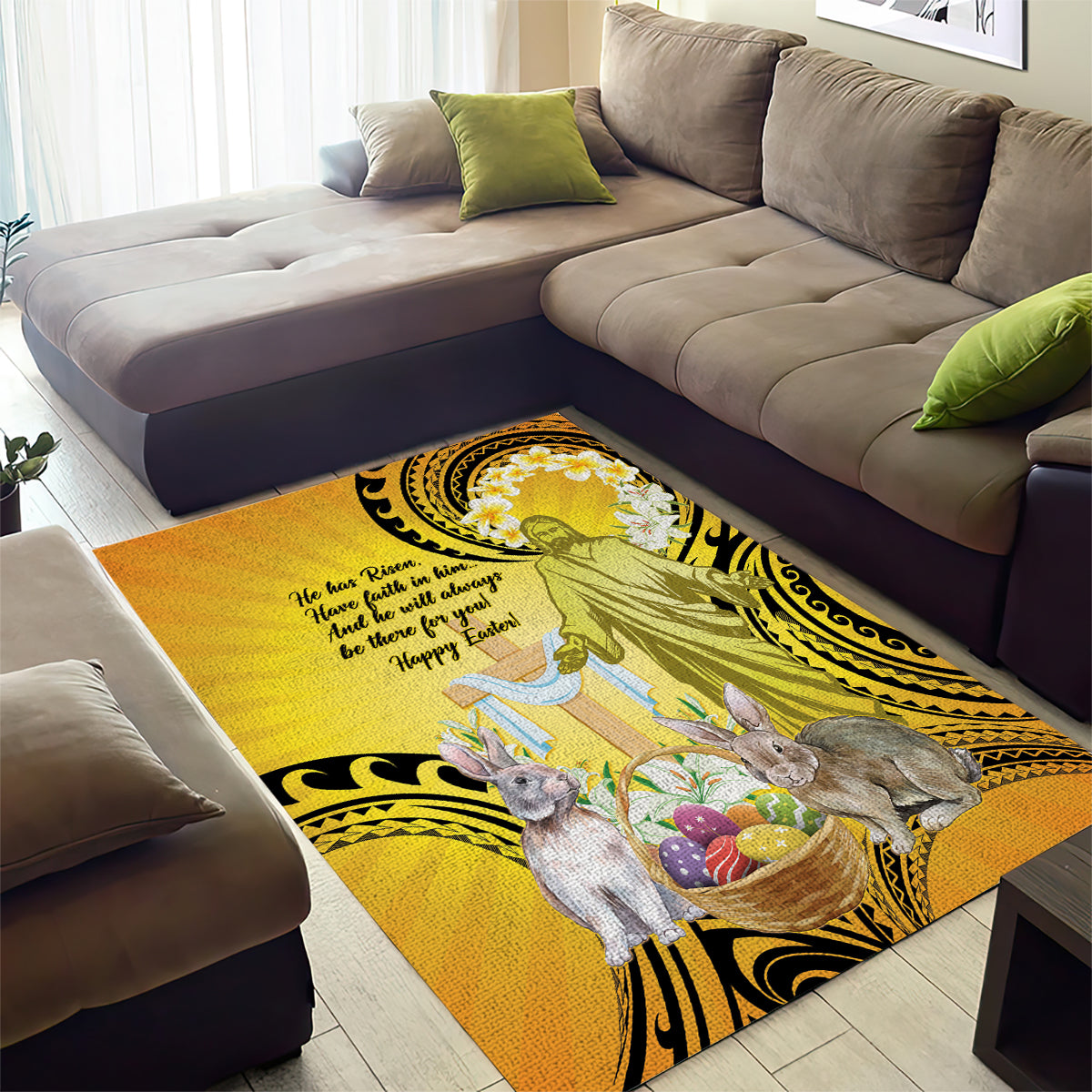 Polynesia Easter Day Area Rug He Is Risen Lilium Longiflorum Polynesian Pattern