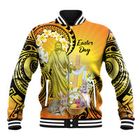 Polynesia Easter Day Baseball Jacket He Is Risen Lilium Longiflorum Polynesian Pattern LT14 Unisex Gold - Polynesian Pride