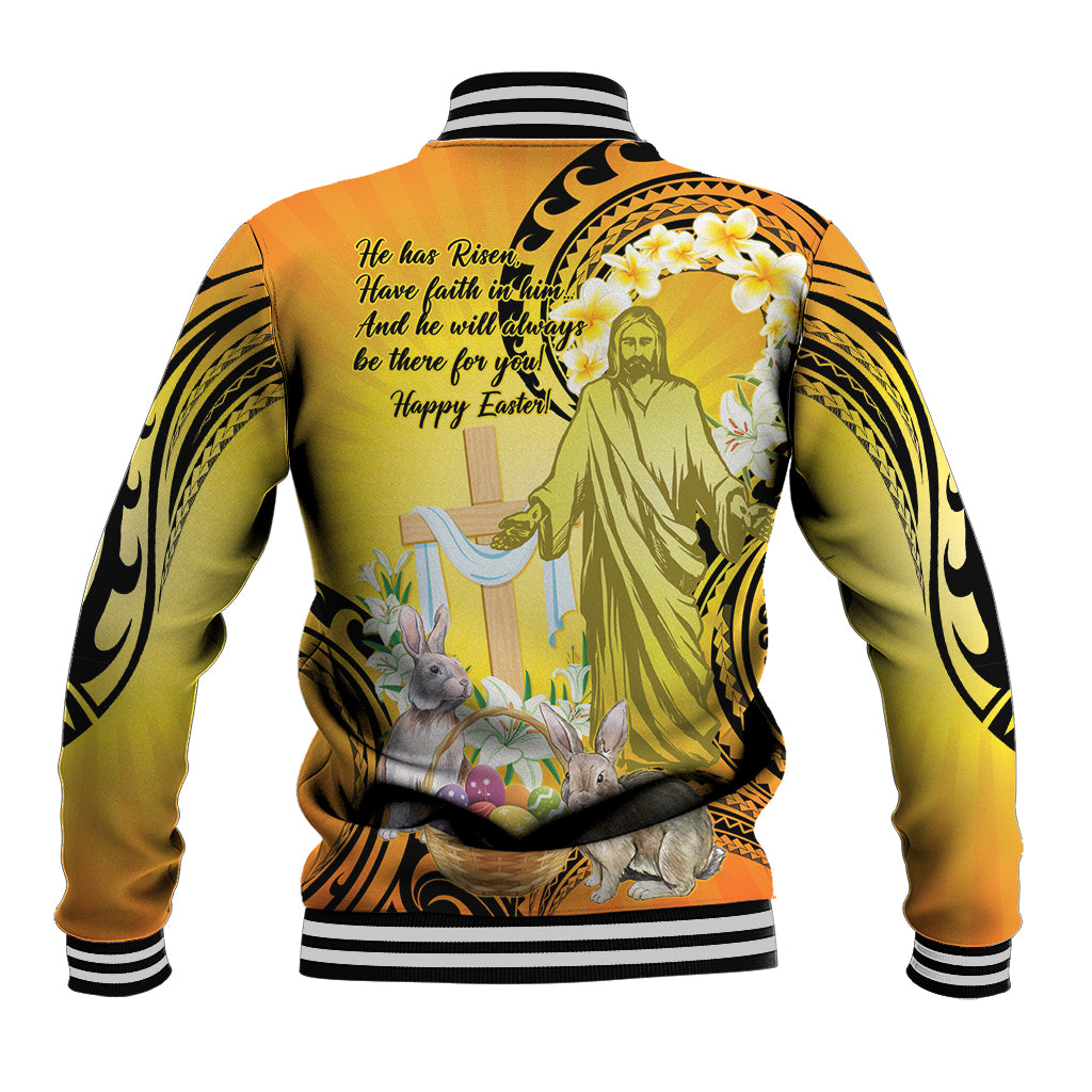 Polynesia Easter Day Baseball Jacket He Is Risen Lilium Longiflorum Polynesian Pattern LT14 - Polynesian Pride
