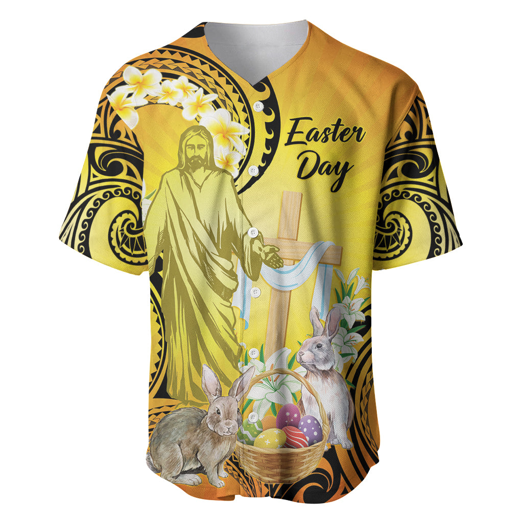 Polynesia Easter Day Baseball Jersey He Is Risen Lilium Longiflorum Polynesian Pattern