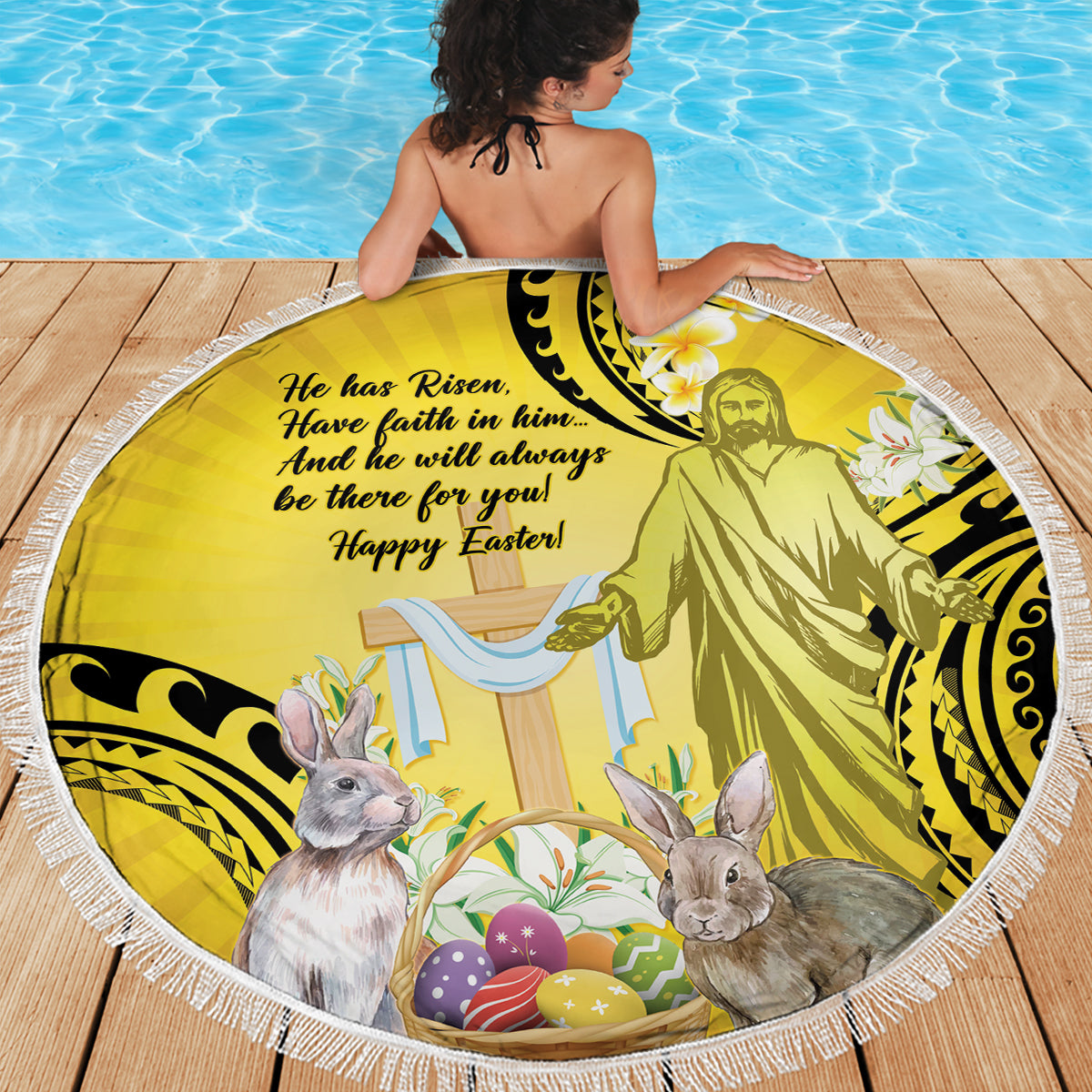 Polynesia Easter Day Beach Blanket He Is Risen Lilium Longiflorum Polynesian Pattern LT14 - Polynesian Pride
