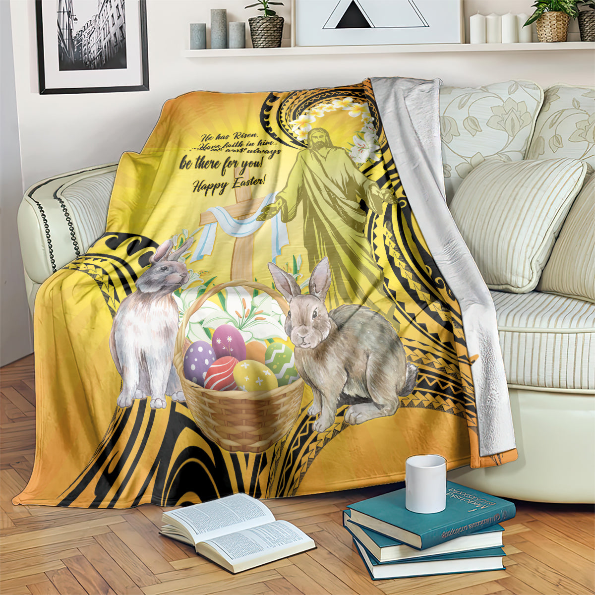 Polynesia Easter Day Blanket He Is Risen Lilium Longiflorum Polynesian Pattern LT14 Gold - Polynesian Pride
