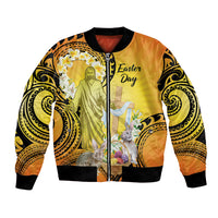 Polynesia Easter Day Bomber Jacket He Is Risen Lilium Longiflorum Polynesian Pattern LT14 Unisex Gold - Polynesian Pride