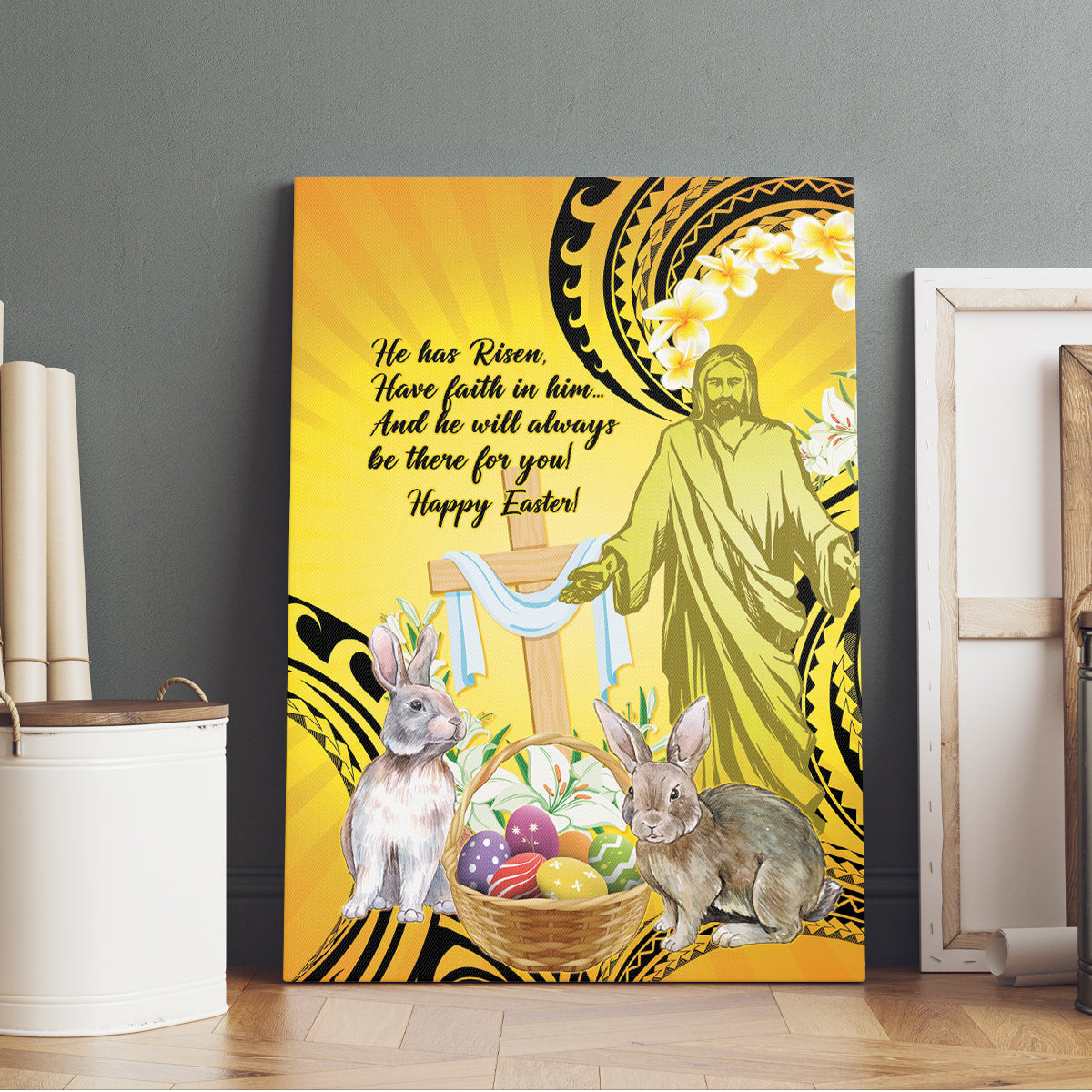 Polynesia Easter Day Canvas Wall Art He Is Risen Lilium Longiflorum Polynesian Pattern LT14 - Polynesian Pride