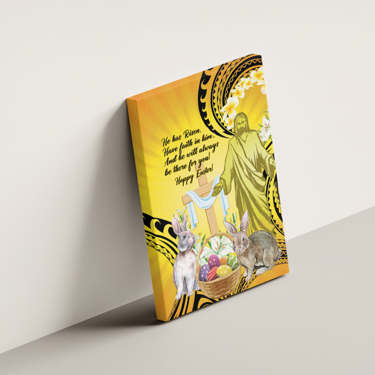 Polynesia Easter Day Canvas Wall Art He Is Risen Lilium Longiflorum Polynesian Pattern LT14 - Polynesian Pride
