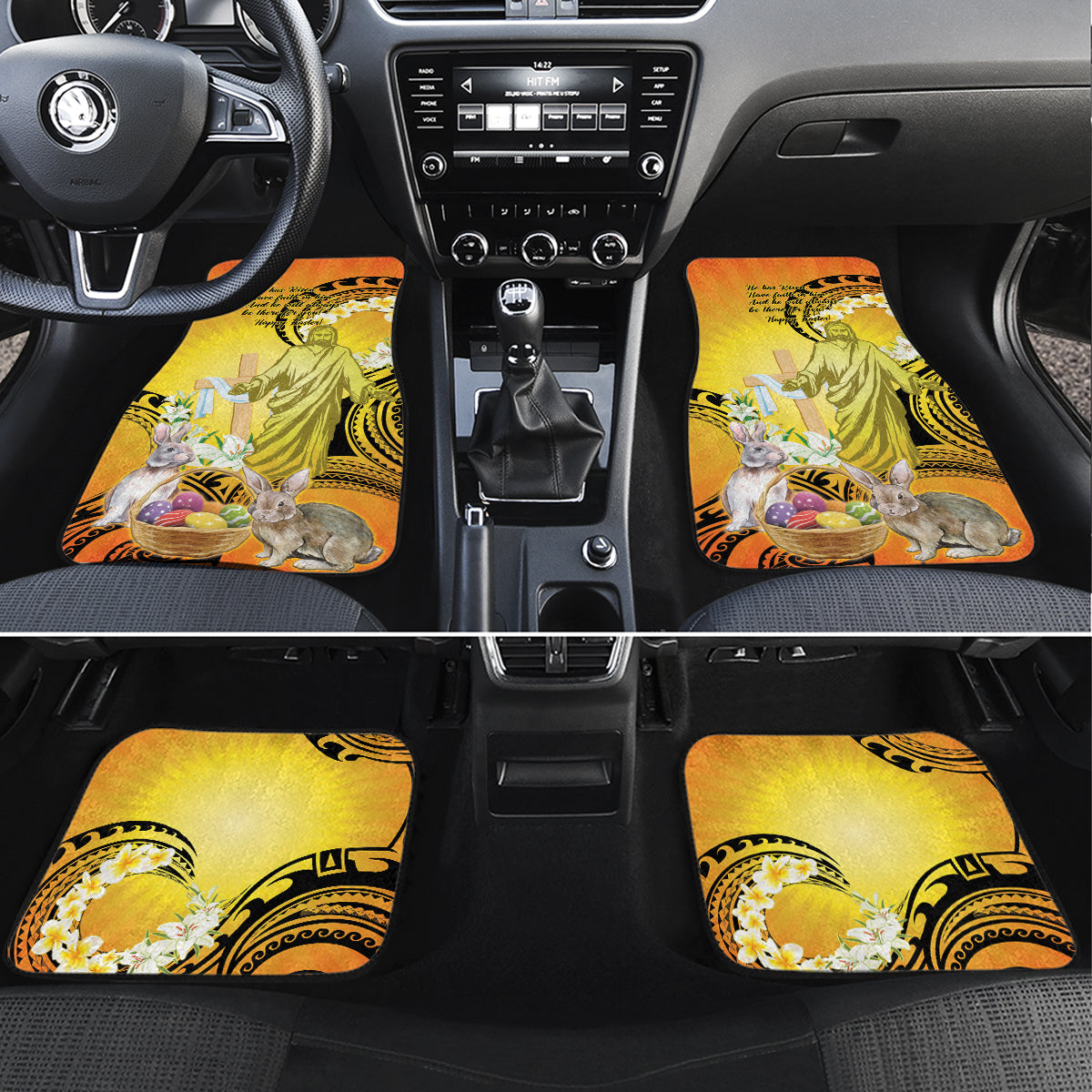 Polynesia Easter Day Car Mats He Is Risen Lilium Longiflorum Polynesian Pattern LT14 Set 4pcs Gold - Polynesian Pride