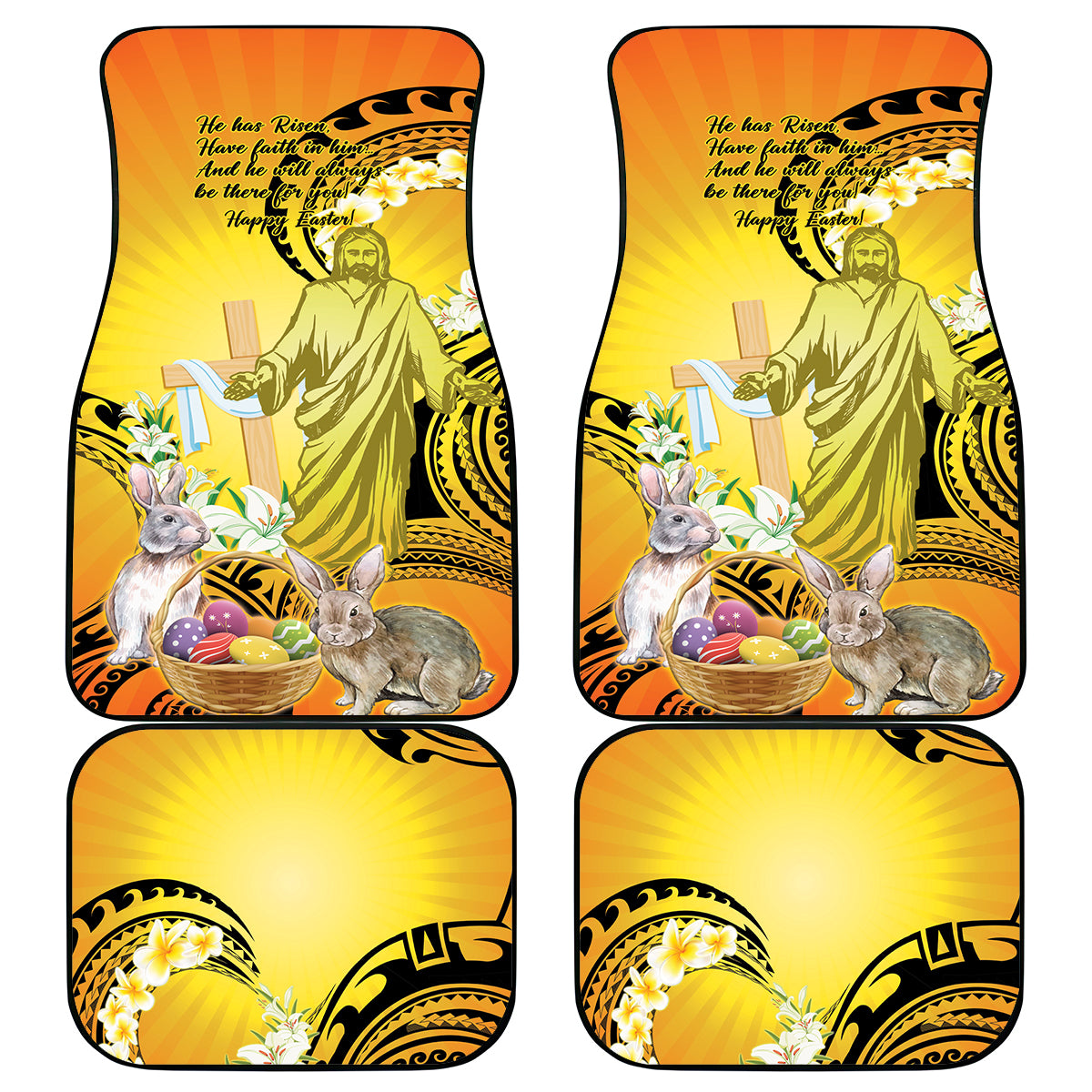 Polynesia Easter Day Car Mats He Is Risen Lilium Longiflorum Polynesian Pattern LT14 - Polynesian Pride