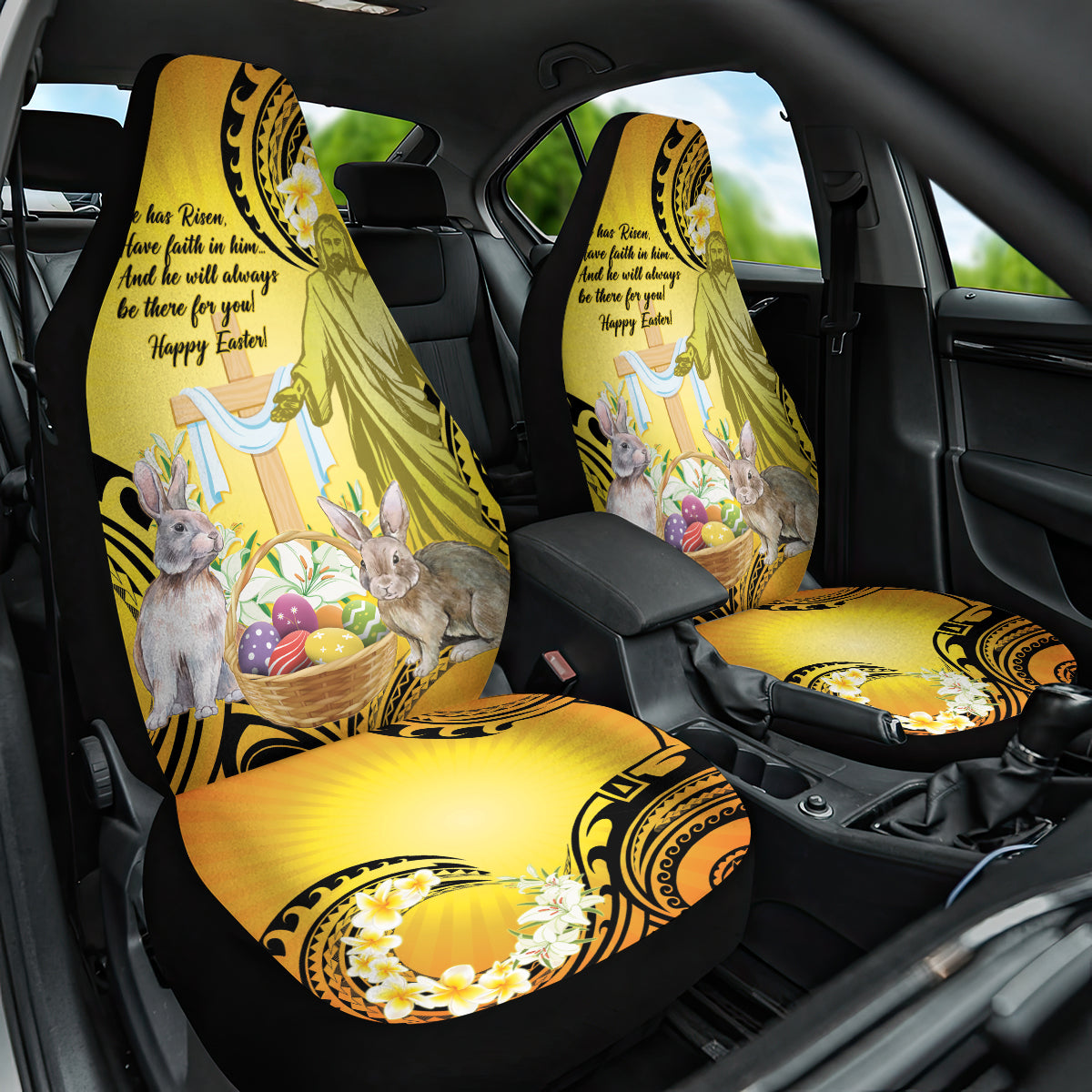 Polynesia Easter Day Car Seat Cover He Is Risen Lilium Longiflorum Polynesian Pattern