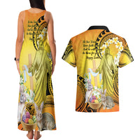 Polynesia Easter Day Couples Matching Tank Maxi Dress and Hawaiian Shirt He Is Risen Lilium Longiflorum Polynesian Pattern LT14 - Polynesian Pride