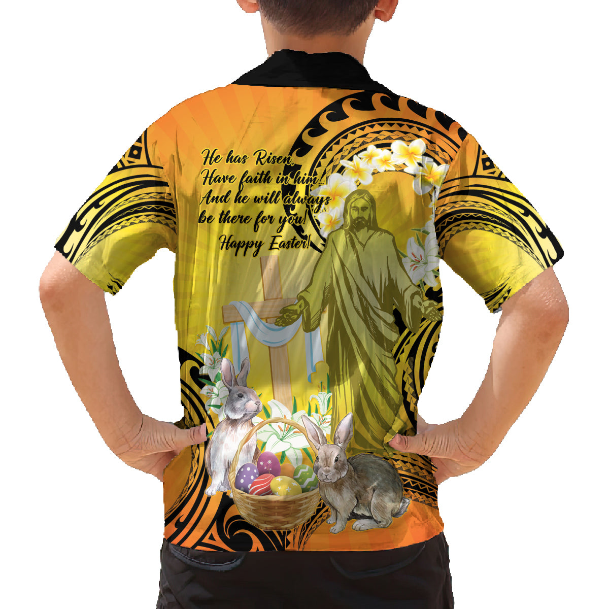 Polynesia Easter Day Family Matching Long Sleeve Bodycon Dress and Hawaiian Shirt He Is Risen Lilium Longiflorum Polynesian Pattern LT14 - Polynesian Pride