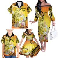 Polynesia Easter Day Family Matching Off The Shoulder Long Sleeve Dress and Hawaiian Shirt He Is Risen Lilium Longiflorum Polynesian Pattern LT14 - Polynesian Pride