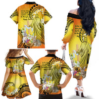 Polynesia Easter Day Family Matching Off The Shoulder Long Sleeve Dress and Hawaiian Shirt He Is Risen Lilium Longiflorum Polynesian Pattern LT14 - Polynesian Pride