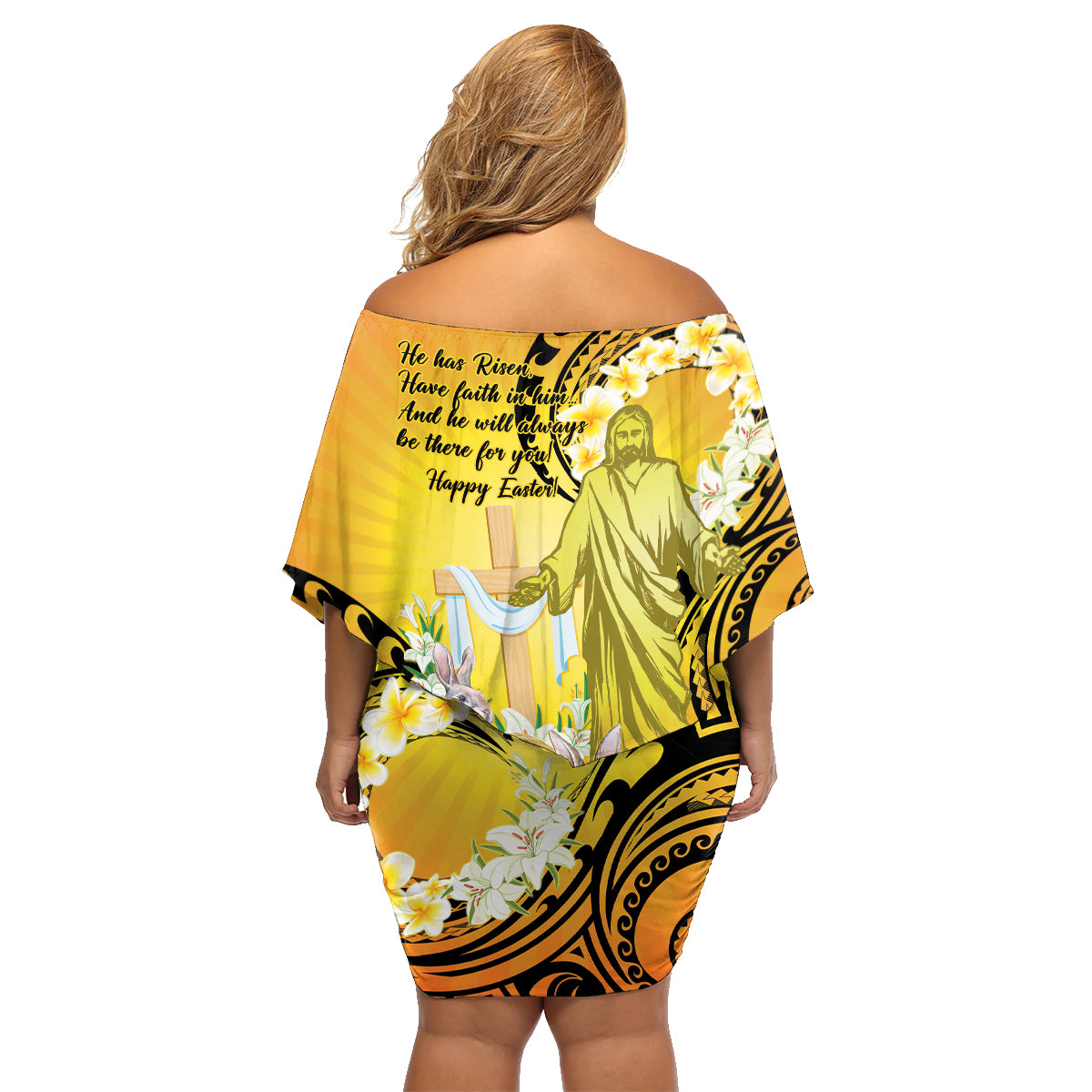 Polynesia Easter Day Family Matching Off Shoulder Short Dress and Hawaiian Shirt He Is Risen Lilium Longiflorum Polynesian Pattern LT14 - Polynesian Pride
