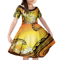 Polynesia Easter Day Family Matching Puletasi and Hawaiian Shirt He Is Risen Lilium Longiflorum Polynesian Pattern LT14 Daughter's Dress Gold - Polynesian Pride