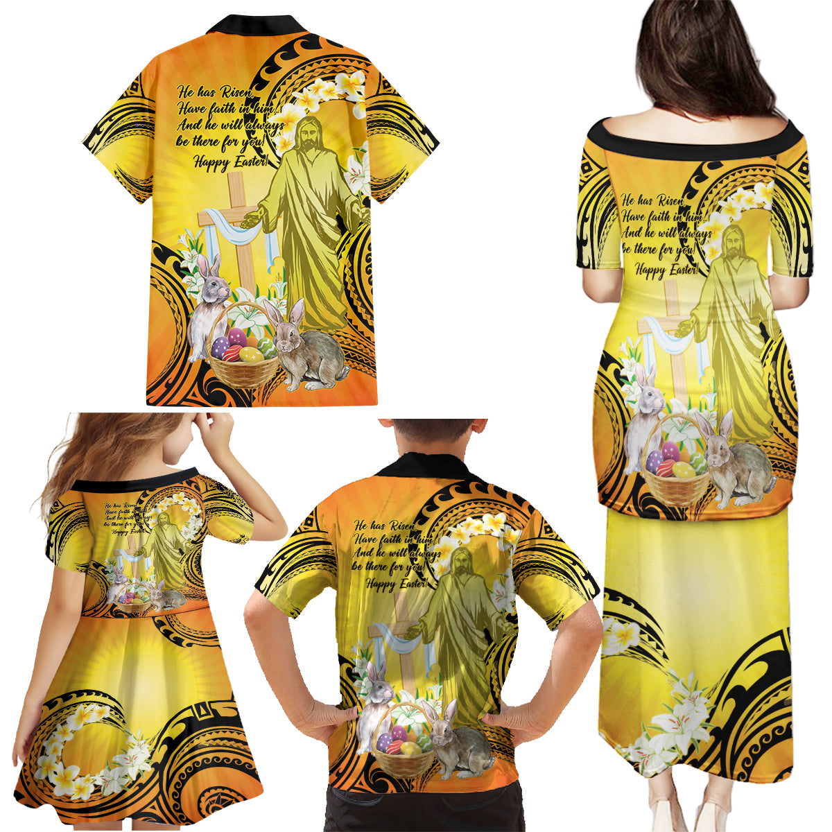 Polynesia Easter Day Family Matching Puletasi and Hawaiian Shirt He Is Risen Lilium Longiflorum Polynesian Pattern LT14 - Polynesian Pride