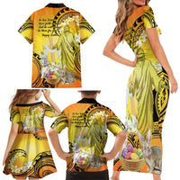 Polynesia Easter Day Family Matching Short Sleeve Bodycon Dress and Hawaiian Shirt He Is Risen Lilium Longiflorum Polynesian Pattern LT14 - Polynesian Pride