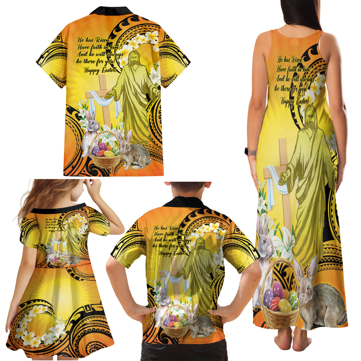 Polynesia Easter Day Family Matching Tank Maxi Dress and Hawaiian Shirt He Is Risen Lilium Longiflorum Polynesian Pattern LT14 - Polynesian Pride