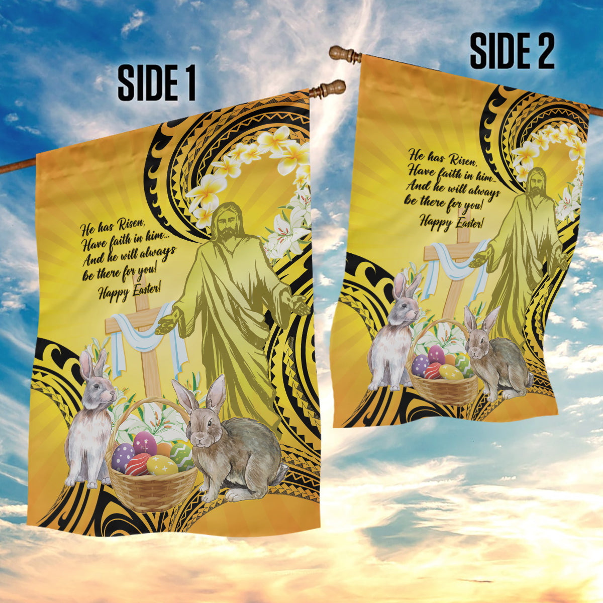 Polynesia Easter Day Garden Flag He Is Risen Lilium Longiflorum Polynesian Pattern LT14 - Polynesian Pride