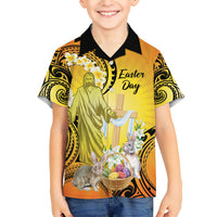 Polynesia Easter Day Kid Hawaiian Shirt He Is Risen Lilium Longiflorum Polynesian Pattern