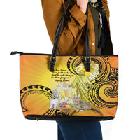 Polynesia Easter Day Leather Tote Bag He Is Risen Lilium Longiflorum Polynesian Pattern LT14 - Polynesian Pride