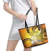 Polynesia Easter Day Leather Tote Bag He Is Risen Lilium Longiflorum Polynesian Pattern LT14 - Polynesian Pride