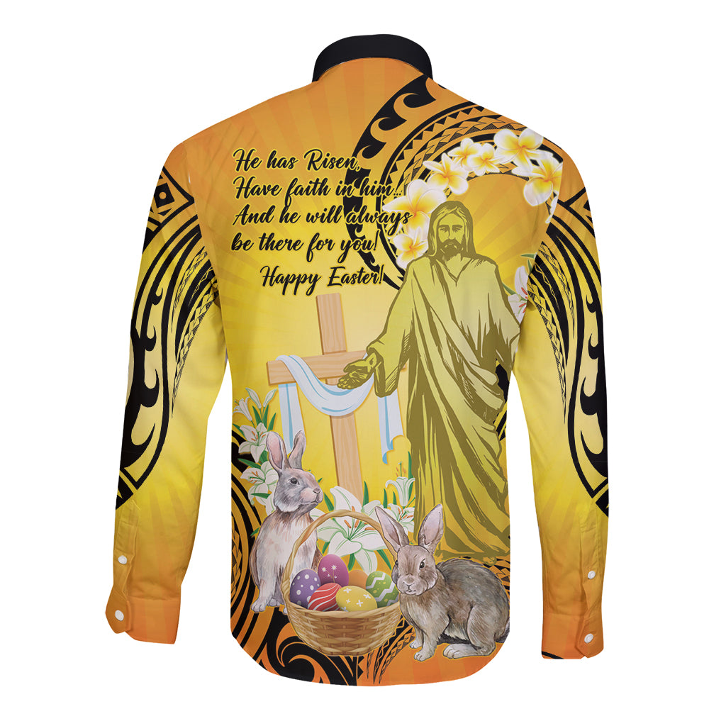Polynesia Easter Day Long Sleeve Button Shirt He Is Risen Lilium Longiflorum Polynesian Pattern LT14 - Polynesian Pride