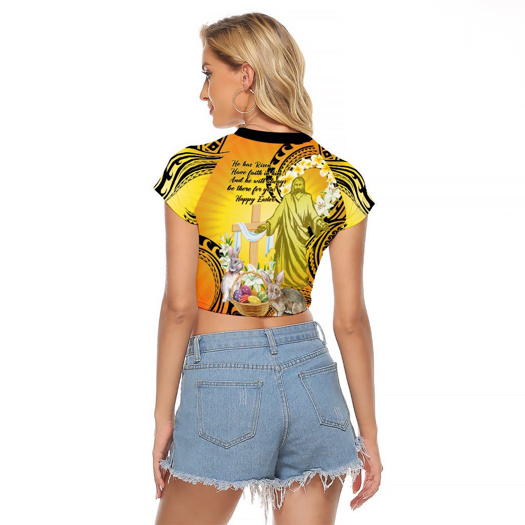 Polynesia Easter Day Raglan Cropped T Shirt He Is Risen Lilium Longiflorum Polynesian Pattern