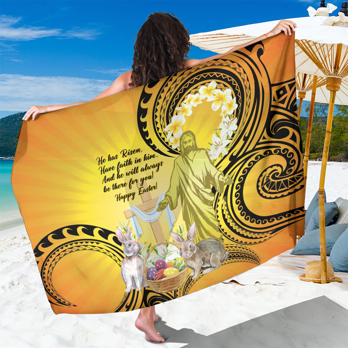 Polynesia Easter Day Sarong He Is Risen Lilium Longiflorum Polynesian Pattern