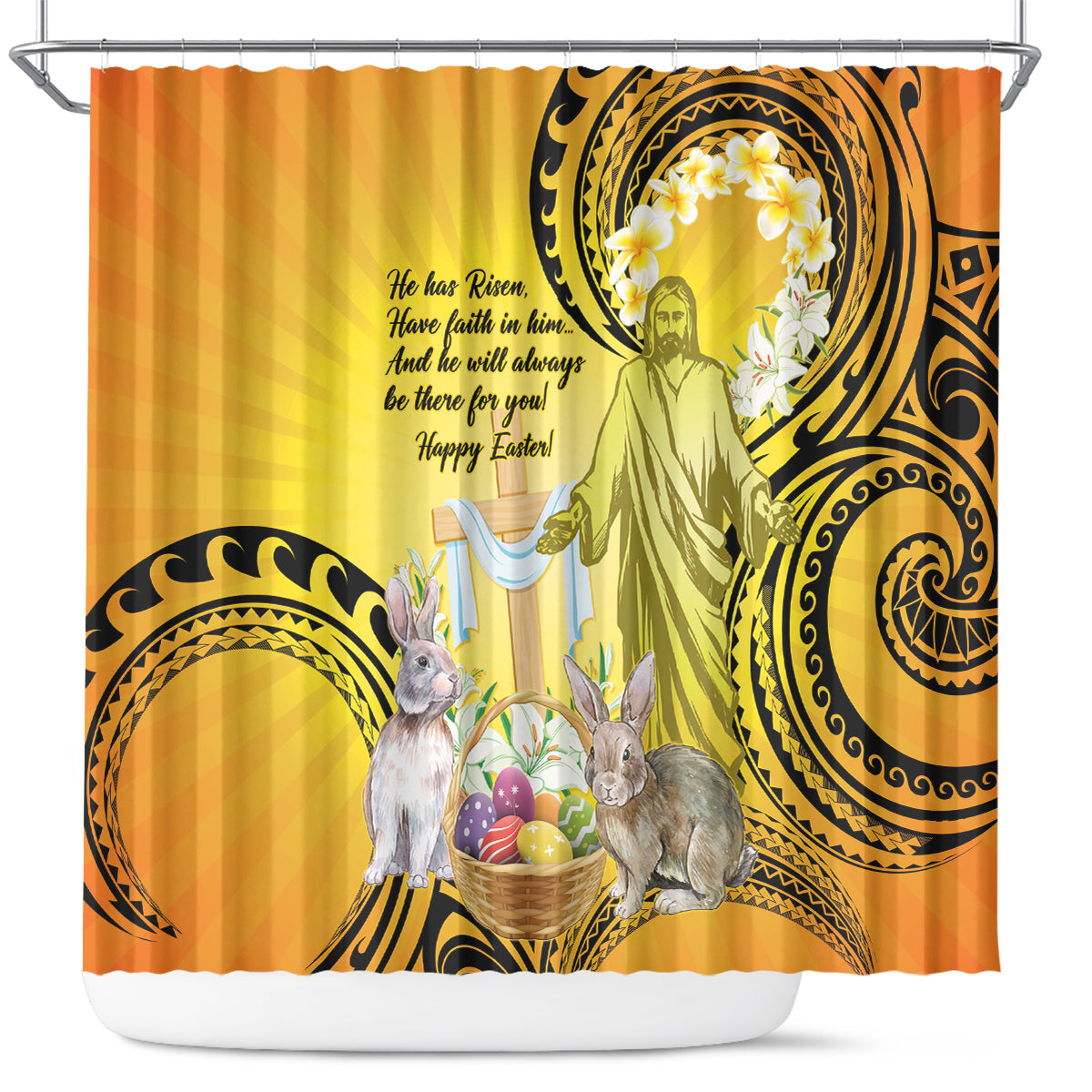 Polynesia Easter Day Shower Curtain He Is Risen Lilium Longiflorum Polynesian Pattern