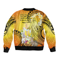Polynesia Easter Day Sleeve Zip Bomber Jacket He Is Risen Lilium Longiflorum Polynesian Pattern LT14 - Polynesian Pride