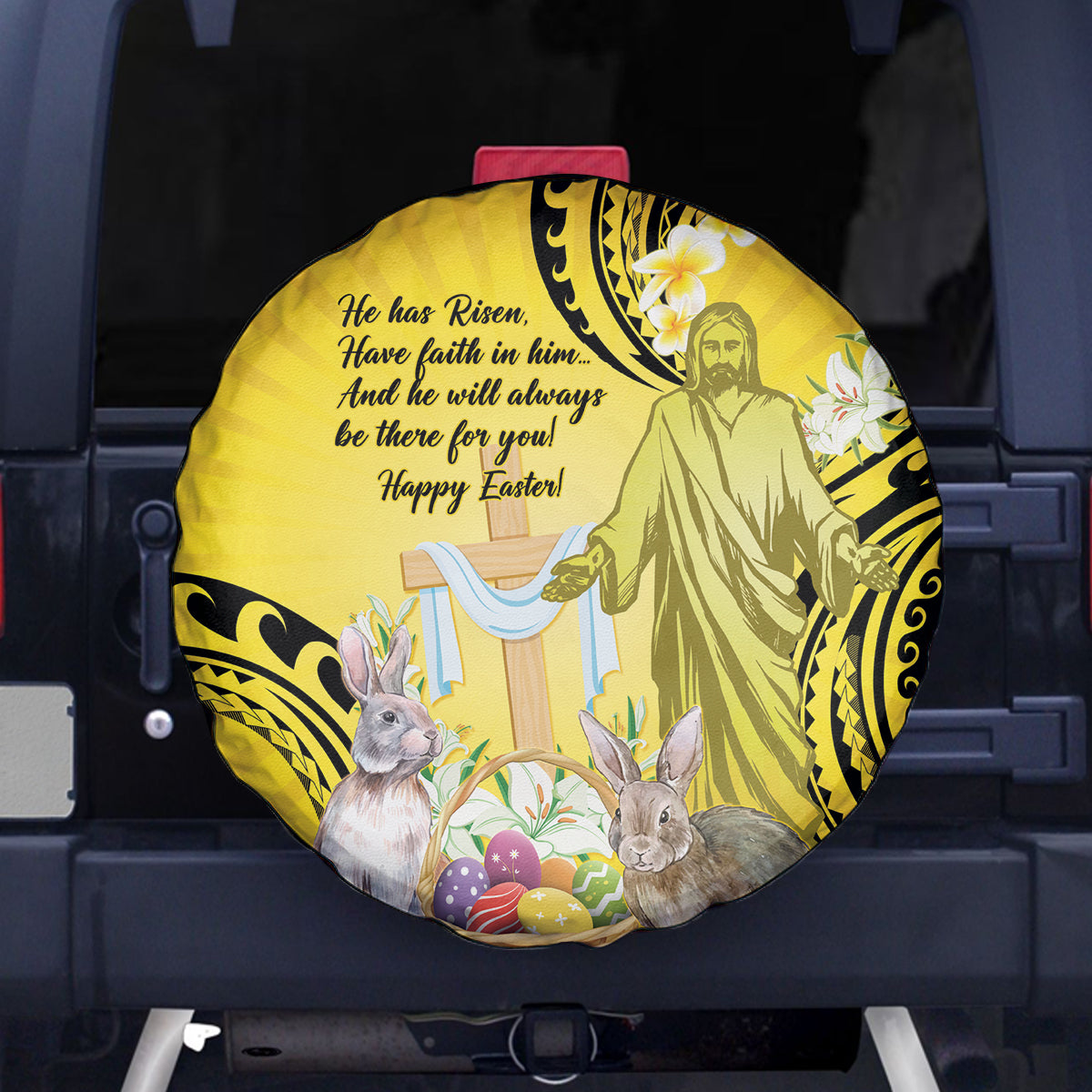 Polynesia Easter Day Spare Tire Cover He Is Risen Lilium Longiflorum Polynesian Pattern LT14 - Polynesian Pride
