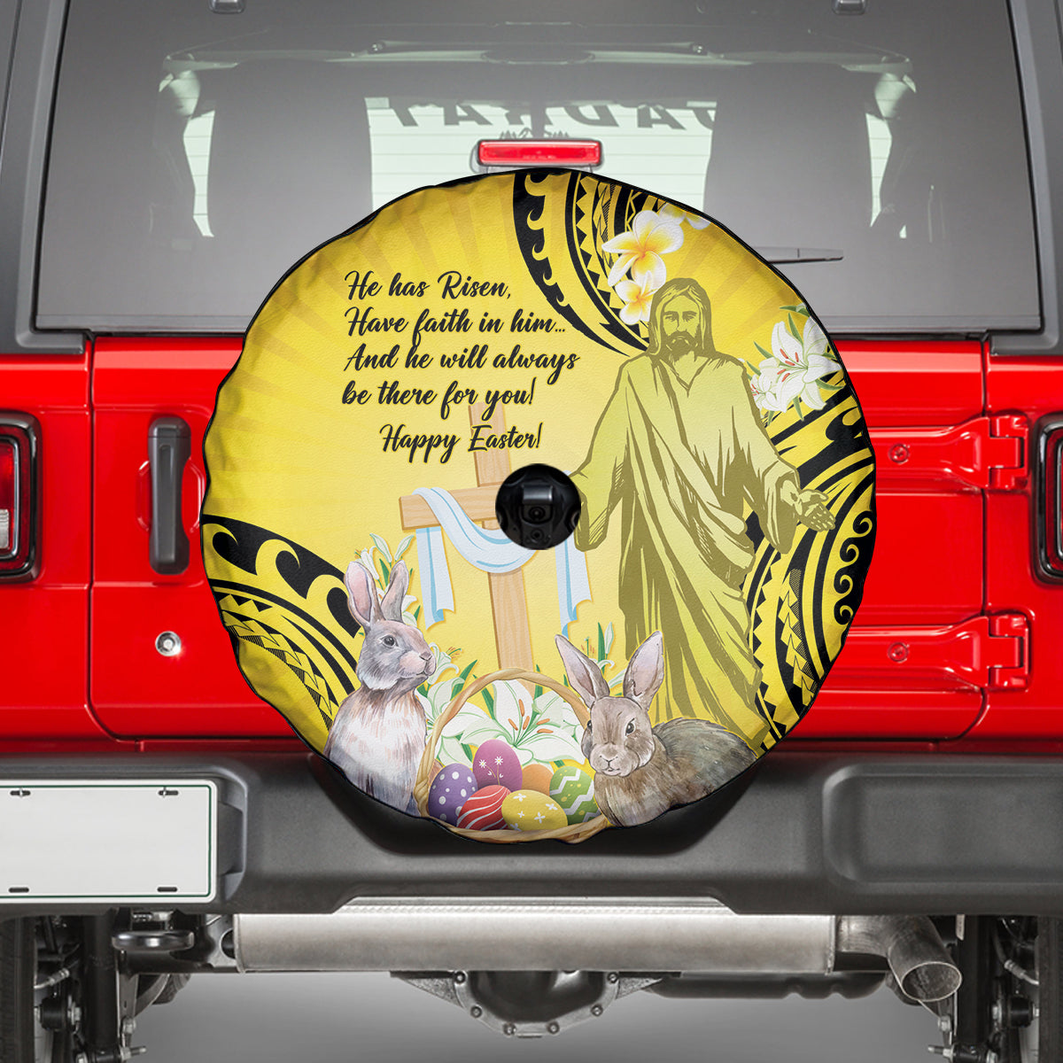 Polynesia Easter Day Spare Tire Cover He Is Risen Lilium Longiflorum Polynesian Pattern LT14 - Polynesian Pride