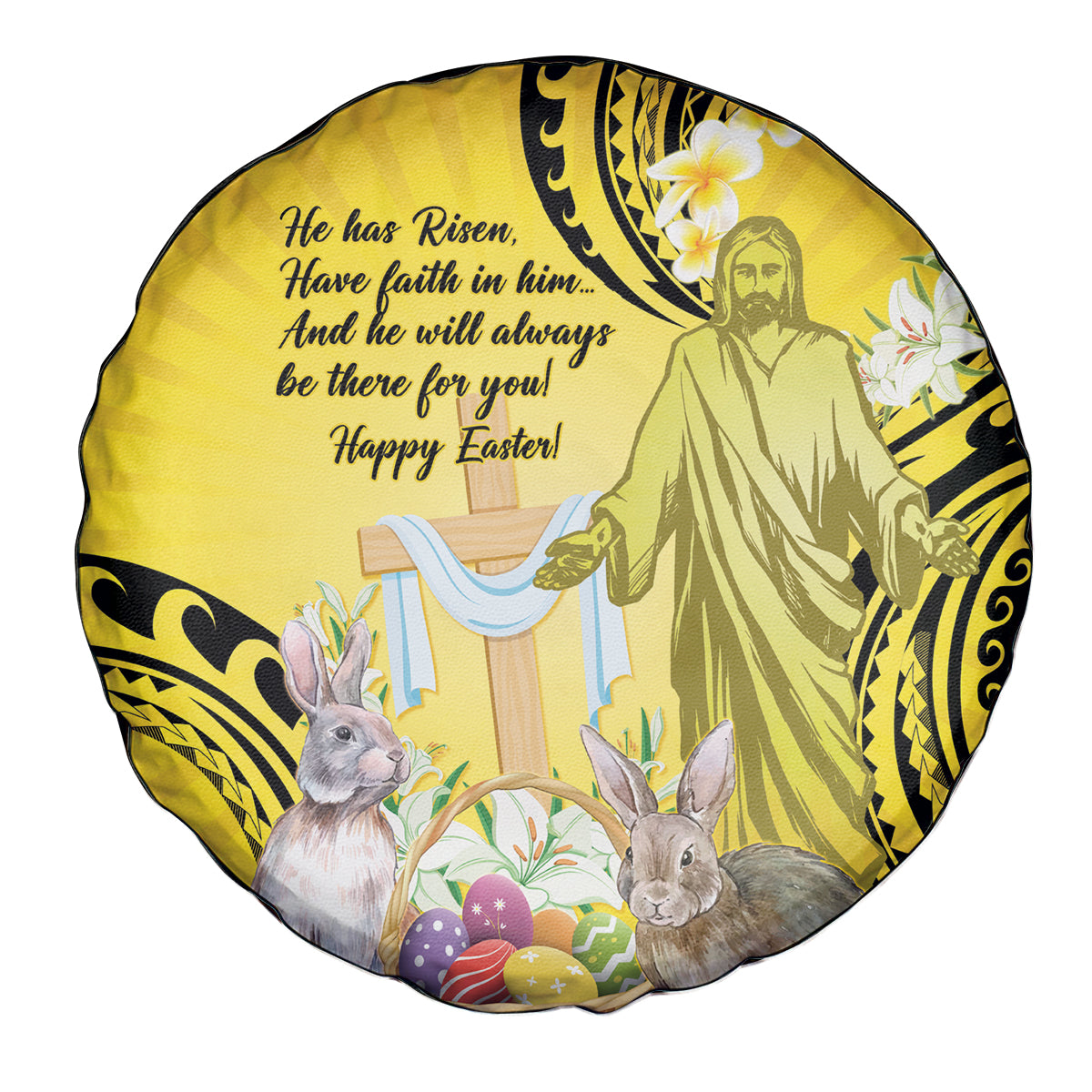 Polynesia Easter Day Spare Tire Cover He Is Risen Lilium Longiflorum Polynesian Pattern LT14 - Polynesian Pride