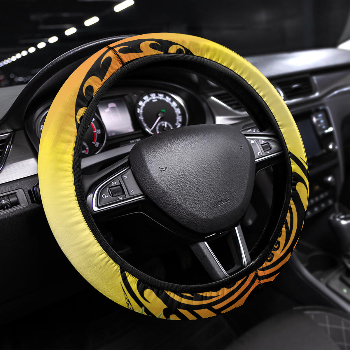 Polynesia Easter Day Steering Wheel Cover He Is Risen Lilium Longiflorum Polynesian Pattern LT14 Universal Fit Gold - Polynesian Pride