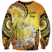 Polynesia Easter Day Sweatshirt He Is Risen Lilium Longiflorum Polynesian Pattern LT14 Unisex Gold - Polynesian Pride