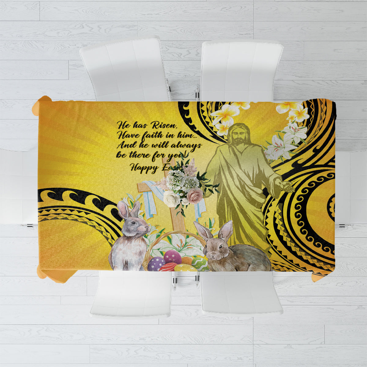 Polynesia Easter Day Tablecloth He Is Risen Lilium Longiflorum Polynesian Pattern LT14 Gold - Polynesian Pride
