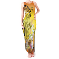 Polynesia Easter Day Tank Maxi Dress He Is Risen Lilium Longiflorum Polynesian Pattern LT14 Women Gold - Polynesian Pride