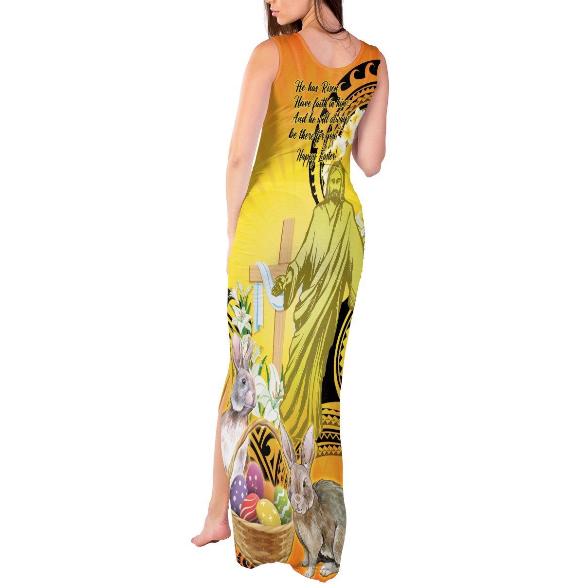 Polynesia Easter Day Tank Maxi Dress He Is Risen Lilium Longiflorum Polynesian Pattern LT14 - Polynesian Pride