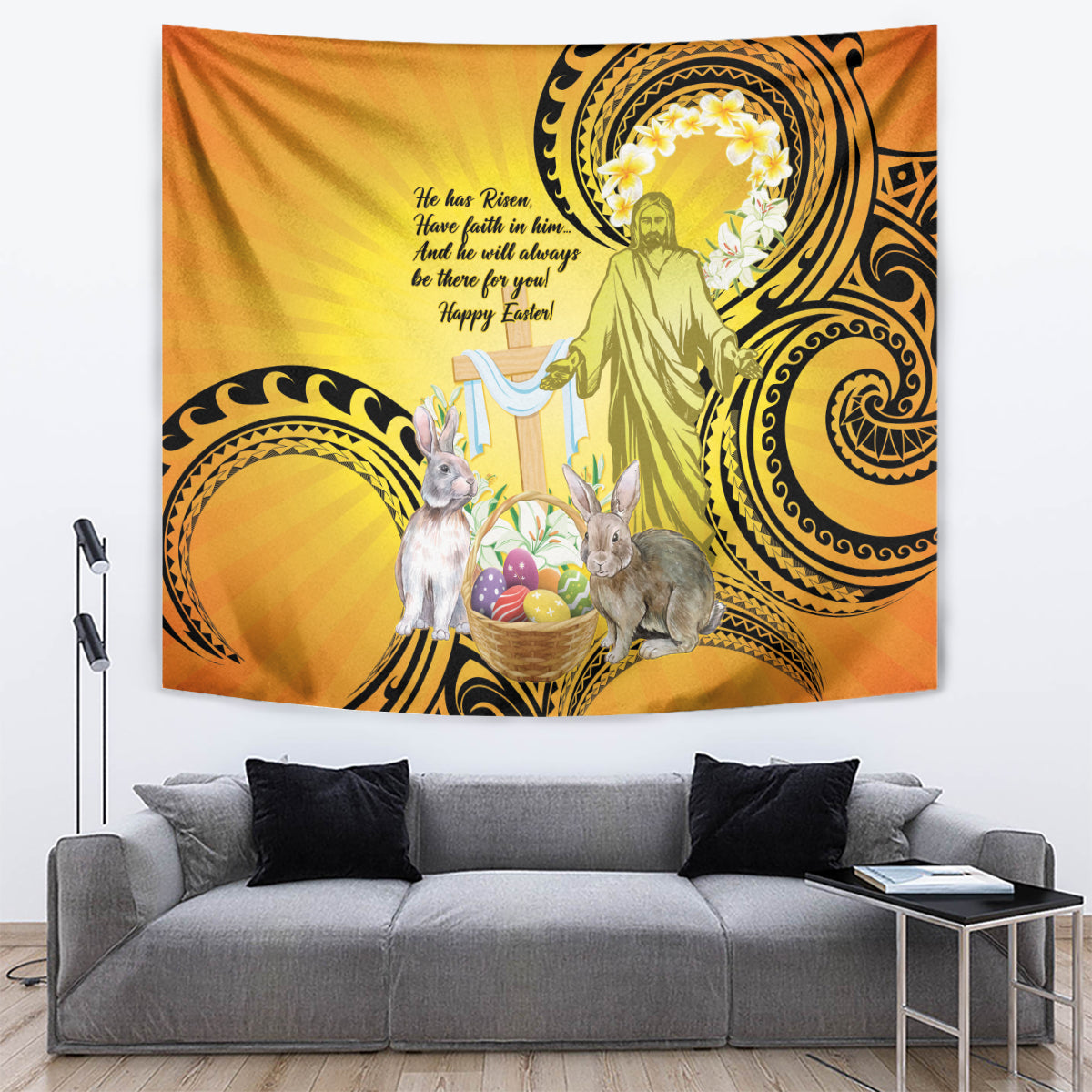 Polynesia Easter Day Tapestry He Is Risen Lilium Longiflorum Polynesian Pattern LT14 Gold - Polynesian Pride