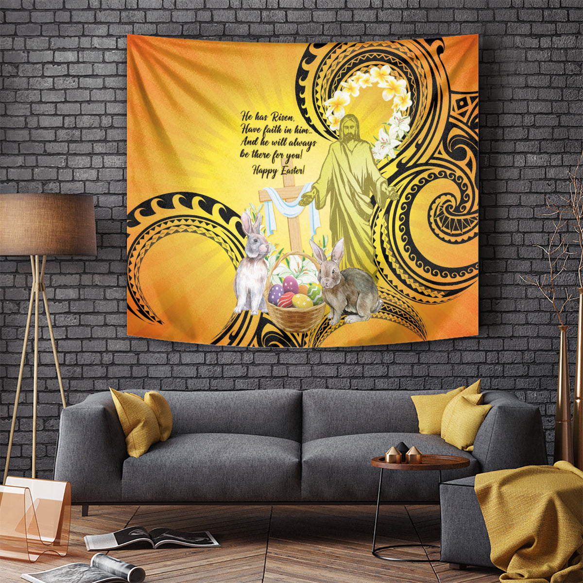Polynesia Easter Day Tapestry He Is Risen Lilium Longiflorum Polynesian Pattern LT14 - Polynesian Pride
