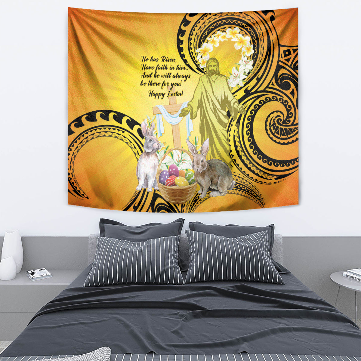 Polynesia Easter Day Tapestry He Is Risen Lilium Longiflorum Polynesian Pattern LT14 - Polynesian Pride